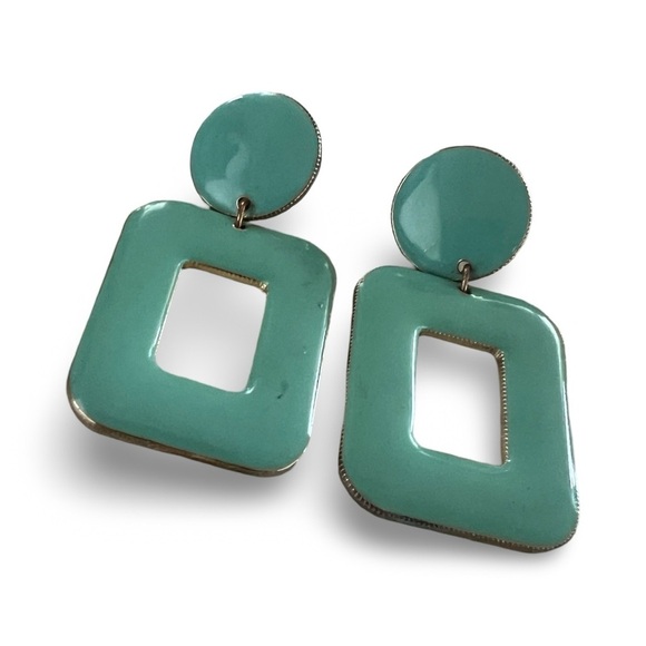 Gloss Enamel Turquoise Blue Earrings gold-tone - Picture 4 of 4